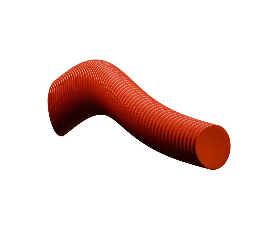 A red fin sculpture representing the integrate stage